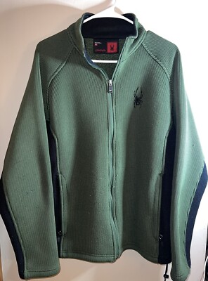 Spyder Jacket Men's Medium Fleece Empire Full Zip Pockets Logo Jacket  Green
