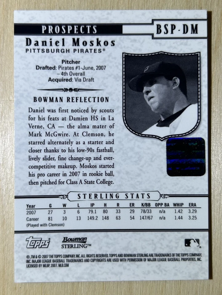 2007 Bowman Sterling Prospects Daniel Moskos #BSP-DM Auto - Image 2 of 2