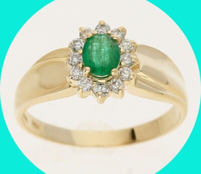 Diamant Smaragd Halo Ring 0,50 kt 14 Karat Gelbgold Größe 6 3/4