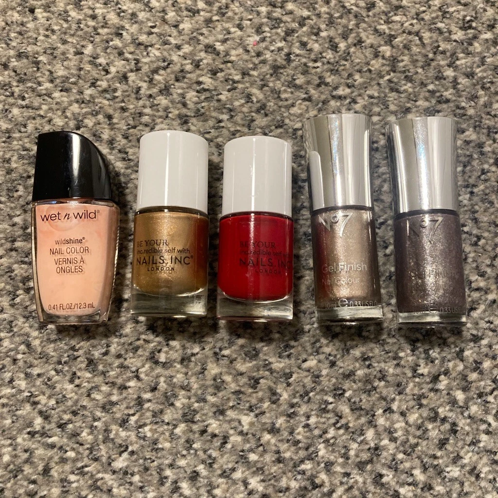 Nail Varnish Polish Bundle 5pcs (NAILS INC, NO7 & Wet N Wild)