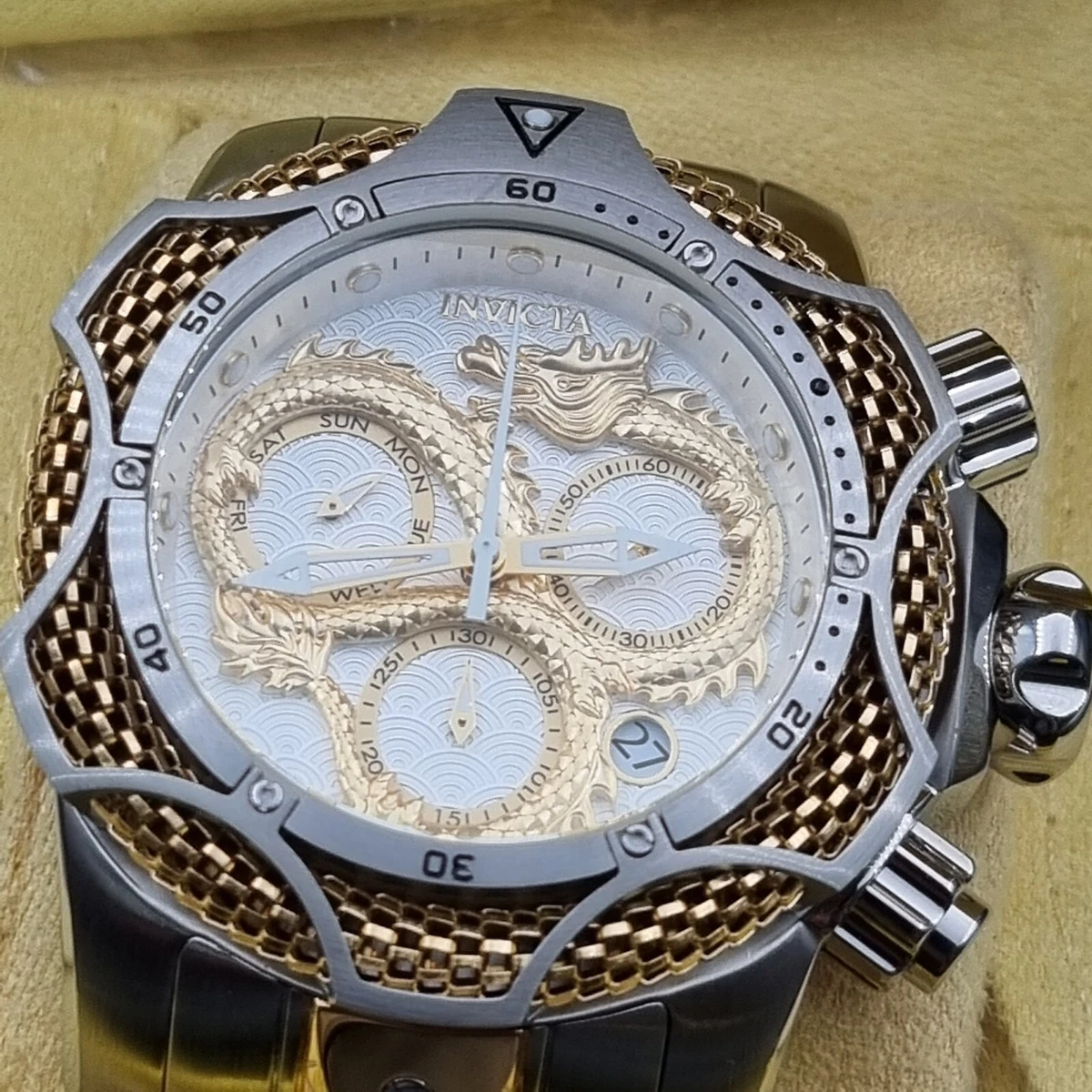 Invicta Uhr Venom 31514 Stahl Gold Wei Drachen 52 5mm 57130
