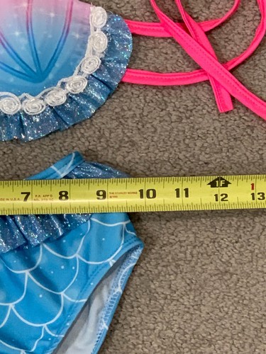 Mermaid Bikini Swimsuit Costume size Asian 120 US 6x/7 Padded Clams Top Ruffle - Picture 15 of 17