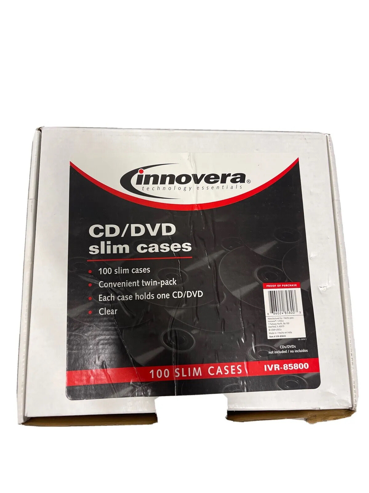 Innovera 85800 CD/DVD Polystyrene Thin Line Storage Case Clear 100/Pack