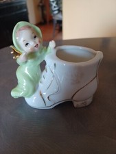 Vintage Japan Pixie/Elf Angel Ceramic Porcelain Shoe/Boot Planter/Figurine