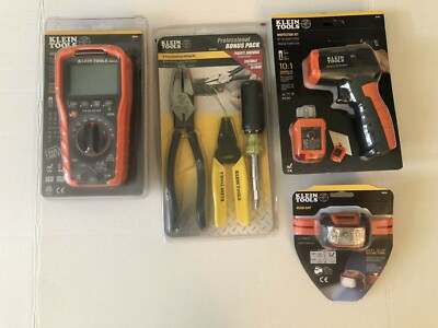 6 Klein Tools:MM600 Multimeter,Infrared Thermometer, Pliers,Stripper,Nut Driver+