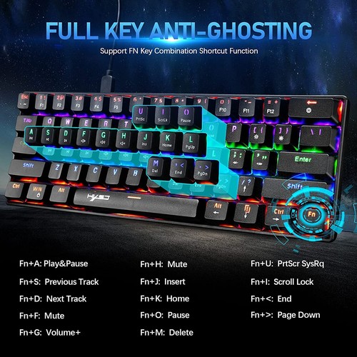 Mechanical Keys Gaming Keyboard Wired Compact 61Keys Rainbow LED PC PS4 Computer - Picture 6 of 15