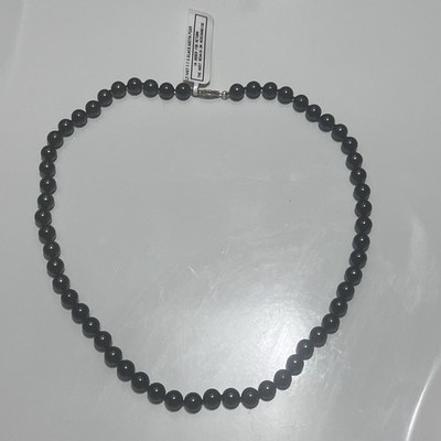 Akoya schwarze Perlenkette 7-7,5 mm 14K Gold Verschluss neu mit Etikett eleganter Strang