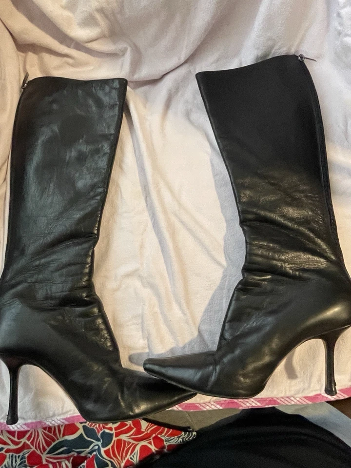 Jimmy Choo Peonía Cuero Negro Punta Cuadrada Hasta la Rodilla Stiletto Bota EE. UU. 8.5 Foto 2 de 4