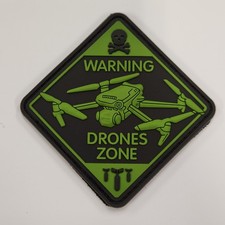 Warning Drones Zone Hook and Loop Patch Tactical Army PVC Rubber Badge