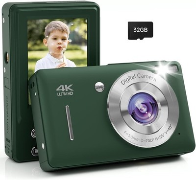 44MP FHD Digital Camera 16X Zoom with 32GB SD Card, Compact, Green