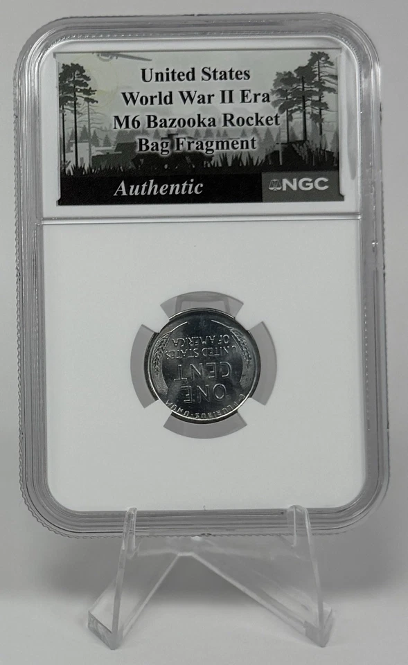 1943-D Steel Lincoln Wheat Cent DDO WWII M6 Bazooka Rocket Bag Fragment NGC MS65 - Image 3 of 4