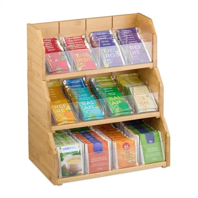 RELAXDAYS Organizador de té dispensador de bolsas de té caja de té clasificador de té estante de té caja de té 12 compartimentos