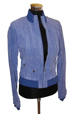 Damen Kurze Echtleder Bomberjacke Laura Scott Große 40 blau NEU Veloursleder - Bild 1 von 4