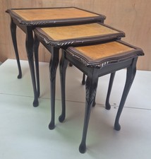 Nest Of 3 Wood Tables With leather Top Brown Painted Vintage Style