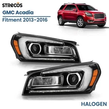 Halogen Headlight For 2013-2016 GMC Acadia w/ LED DRL Projector Left+Right Pair