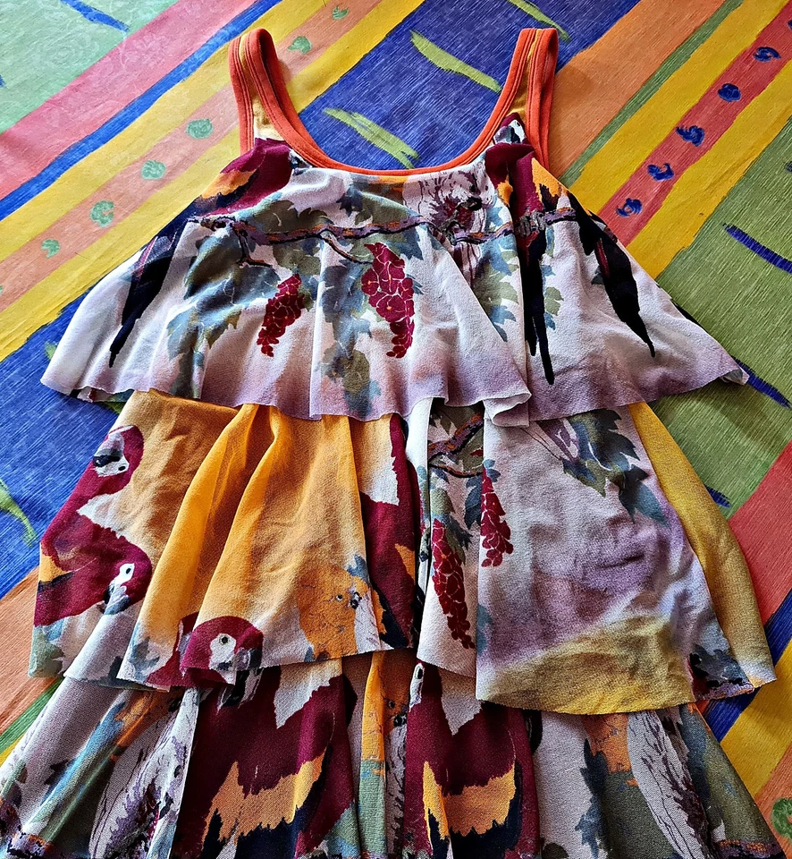 DRESS ITALY AUTHENTIC JEAN PAUL GAULTIER SOLEIL PARROTS WOMEN US 6 S EU34 - Image 4 of 4