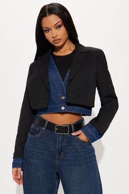 Fashion Nova JORDAN Mixed Media Denim Jacket Cropped Blazer