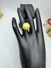 Kenneth Jay Lane For Marvella Faux Pearl Gold Tone Black Enamel Ring Sz 5.5 Rare