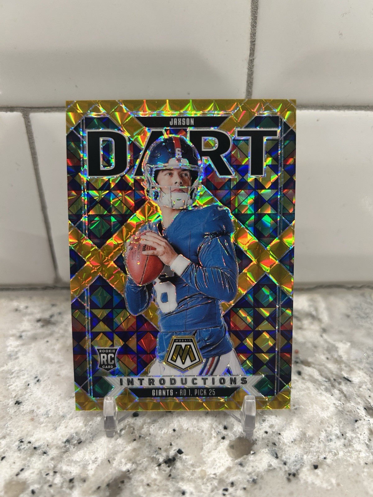 2025 Mosaic Football Jaxson Dart Introductions Gold Prizm RC 2/10 🔥Giants