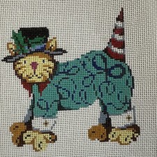 Needlepoint Canvas Christmas Cat La Jolla Santa Hat Patti Mann VG Unused Kitty