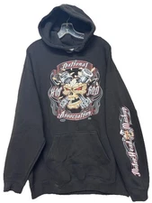 National Hot Rod Association Skull Hoodie Men’s Size XL Black NHRA Racing Flames