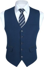 Men's Slim Fit V-Neck Tuxedo Vest Formal Waistcoat for Wedding Business Party