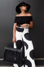 ZARA SS25 MID-RISE ZW POLKA DOT WIDE-LEG PANTS BLACK WHITE sz S :2068/557