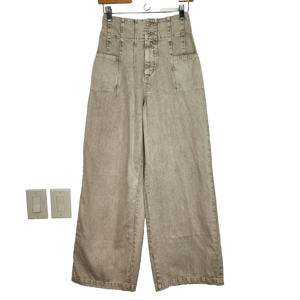 Free People We The Free Midnight City Wide Leg Jeans 26 Beige High