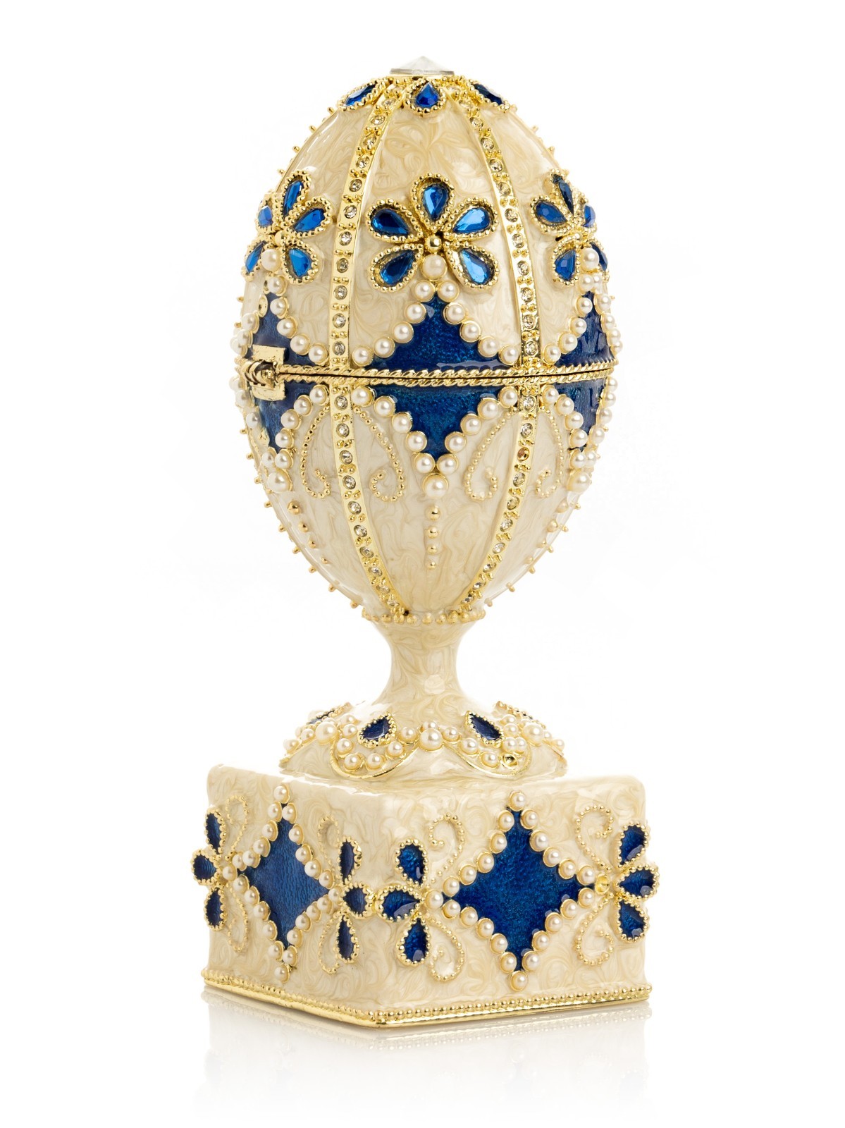 Keren Kopal Pearl Egg with Swan Trinket box Decorated with Austrian Crystals