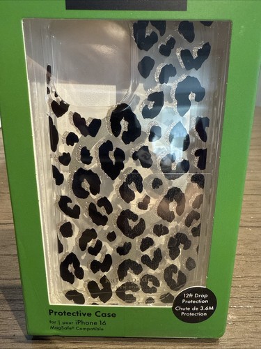 NEW Kate Spade Case Apple iPhone 16 Glitter Leopard Clear MagSafe - Photo 6 sur 10