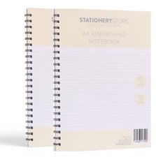 Two Pack of A4 Ring Bound Notebook Lined Pages 160 Pages 70 GSM Thick Paper UK