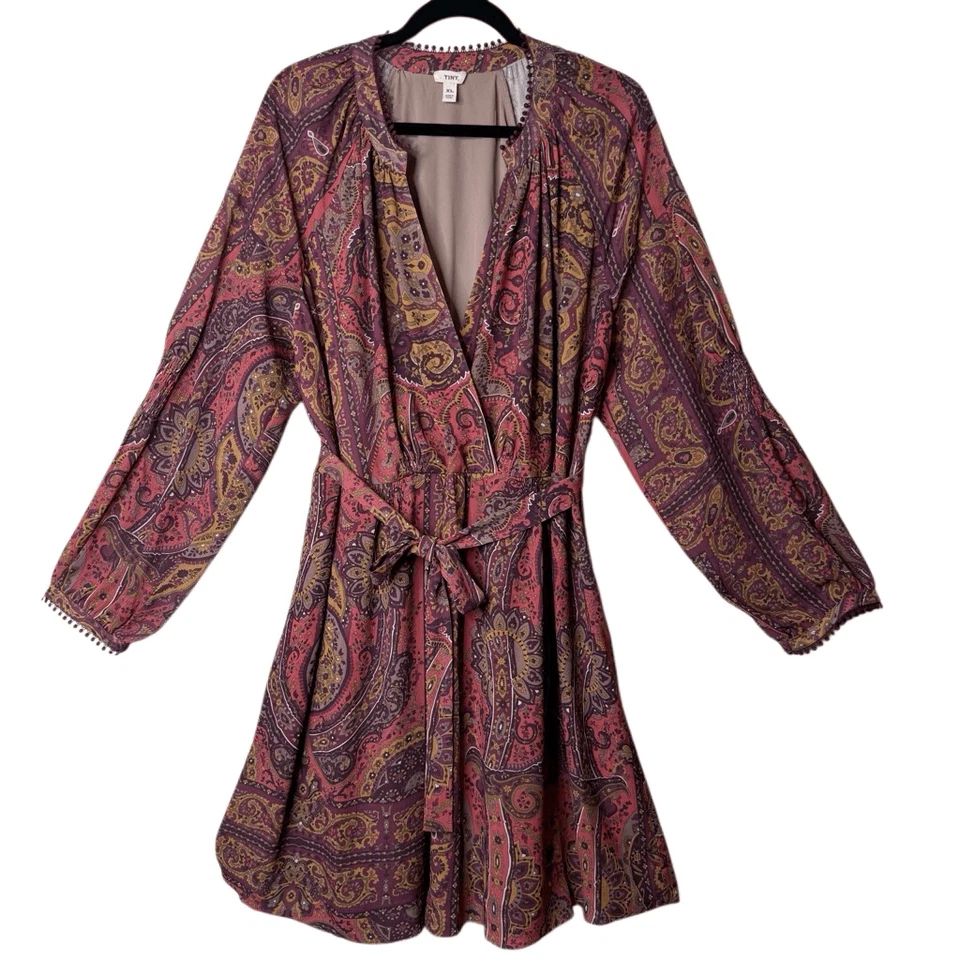 Anthropologie Tiny Odetta Paisley Long Slv Dress Sz XL Upscale Boho, Occassion - Image 2 of 4
