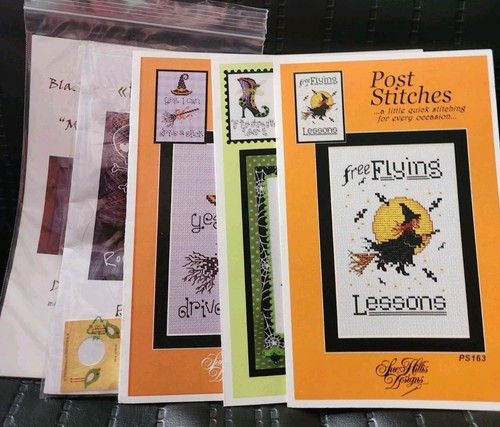 Halloween Cross Stitch Pattern Charts Lot Of 5 Witches Cats Pumpkins Witch Boot - Picture 7 of 7