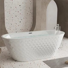 59 in. Glossy White Free Standing Tub Versatile Installation Extra Deep Soaking