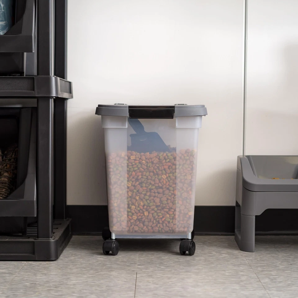 Recipiente hermético de armazenamento de alimentos para cães EUA 25 libras, rodas removíveis, para cachorro gato... - Imagem 3 de 4