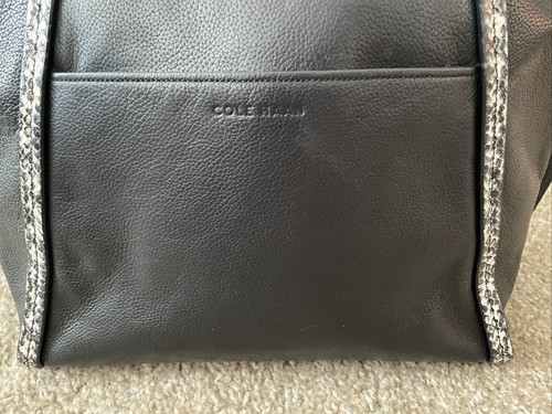 Cole Haan Black Leather Tote Bag w/ Snakeskin Accented Straps CHO11154 - Picture 6 of 13
