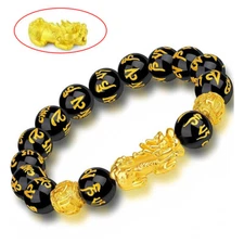Feng Shui Black Obsidian Beads Pixiu Bracelet Attract Wealth Good Luck Jewelry