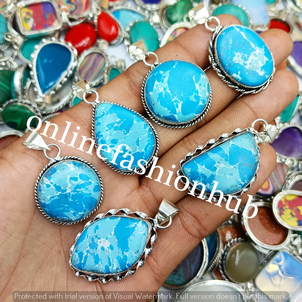 Impresionantes colgantes de diseño de piedras preciosas Larimar de plata de ley 925 lote de 10 piezas Foto 3 de 4