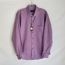 NEW David Donahue Men's Size Large Purple Plaid Button Front Shirt NWT 135
