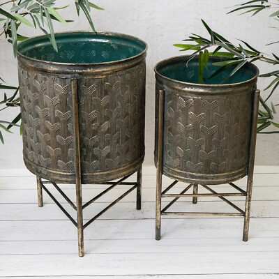 Large Gold Metal Decorative House Plant Flower Pot on Stand Legs Indoor  Planter | eBay