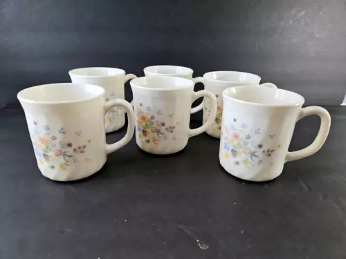 Arcopal Victoria Mugs Coffee Cups 6pcS France Blue Pink Floral Swirl EXCELLENT