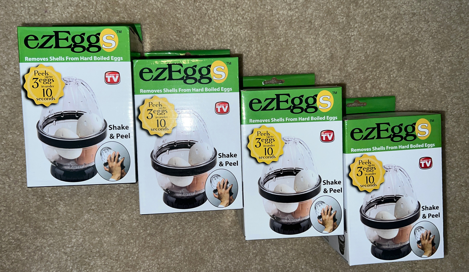 Lot of 4 ezEggs Hard Boiled Egg Peeler 3 Egg Peeler As Seen On TV