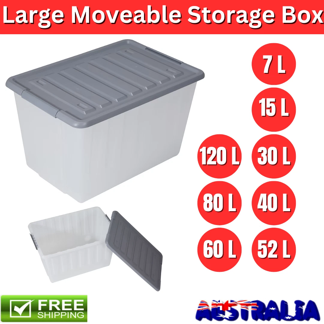 Large Moveable Storage Box Heavy Duty Plastic Tub Storage Box