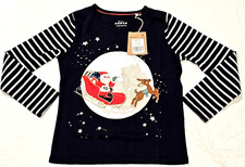 Mini Boden Festive Santa Applique Shirt Top Blue NWT New 7-8