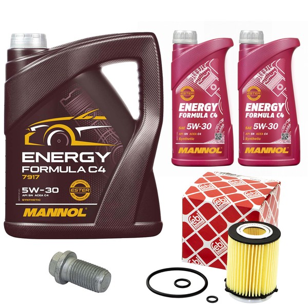 MotoröL Set Mannol 5W30 7 Liter + ÖLfilter + Schraube FüR Mercedes C-Klasse GLC-image