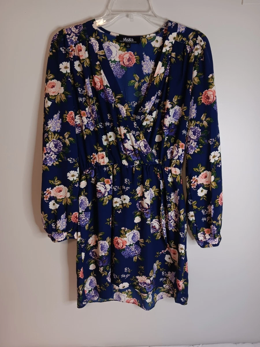 Lulu s Always Yours Navy Blue Floral Print Long Sleeve Skater