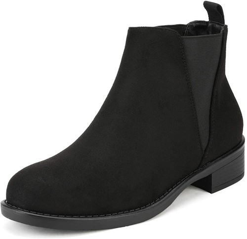 Women Classic Round Toe Low Heel Boots Warm Fur Lining Ankle Boots Slip On Shoes - Picture 2 of 37