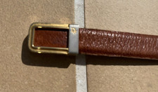 VINTAGE DIOR BROWN LEATHER LOGO BUCKLE BELT Sz 32 MADE IN SPAIN