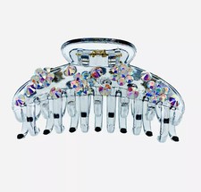 USA FLOWERS ACRYLIC HAIR CLAW JAW CLIP made with SWAROVSKI CRYSTAL Gray A32