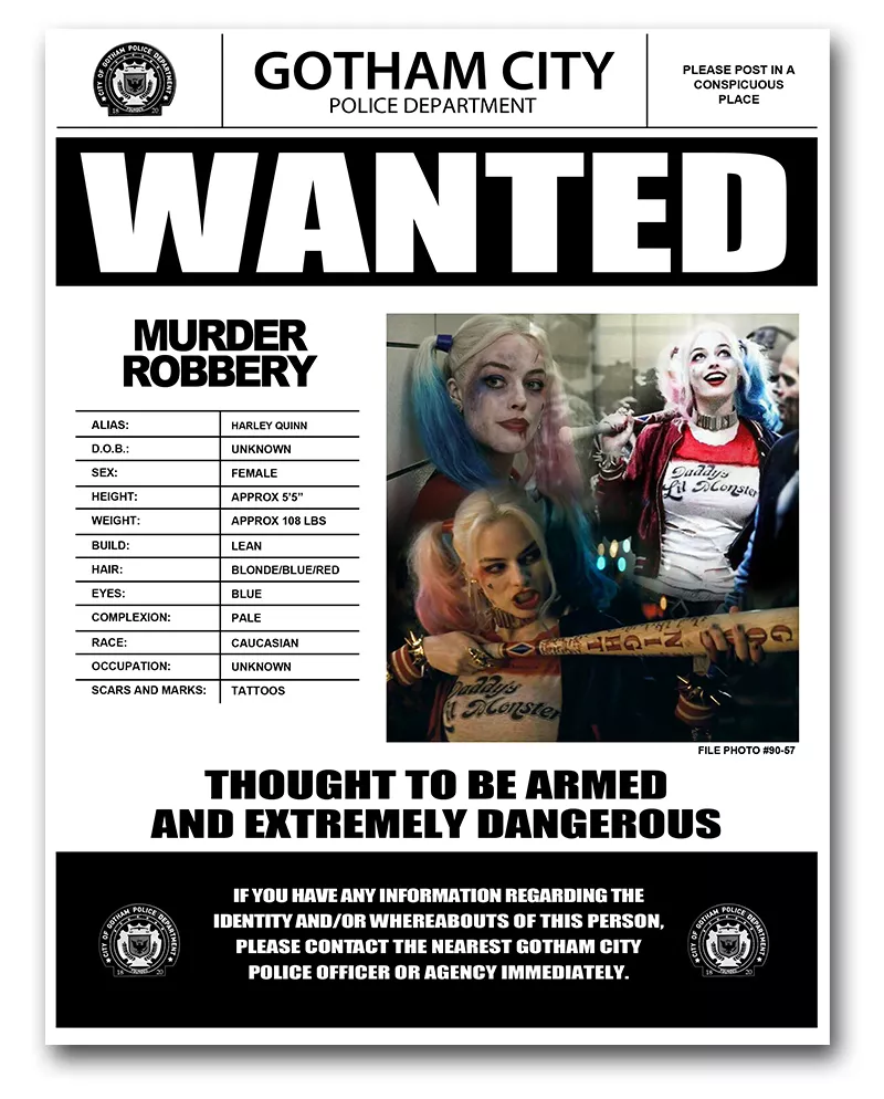 Suicide Squad Wanted Posters Set of 4 Joker Harley Quinn Croc Movie Prop  Poster